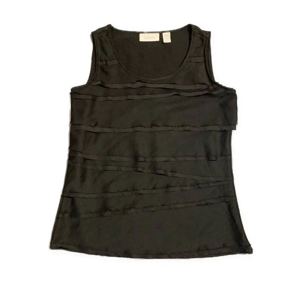 Chicos Womens Solid Black Round Neck Tank Top 00 Xxs